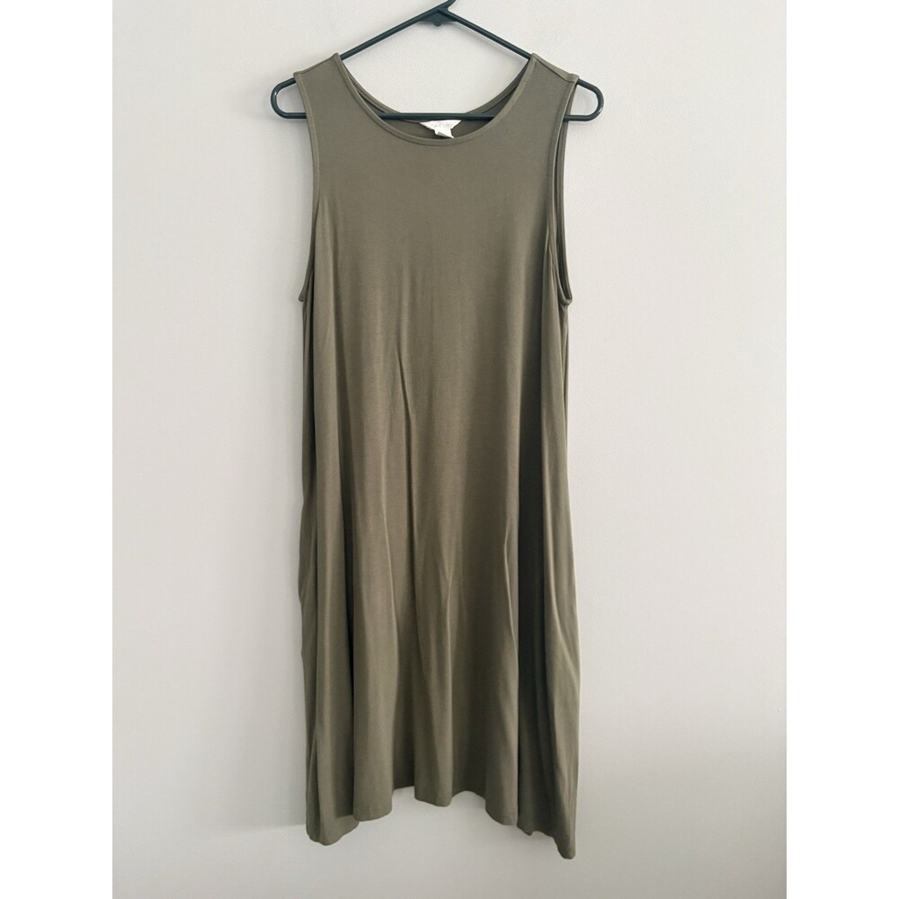 Caslon Tank Dress Green Women's Large Sleeveless Casual Pockets Stretch